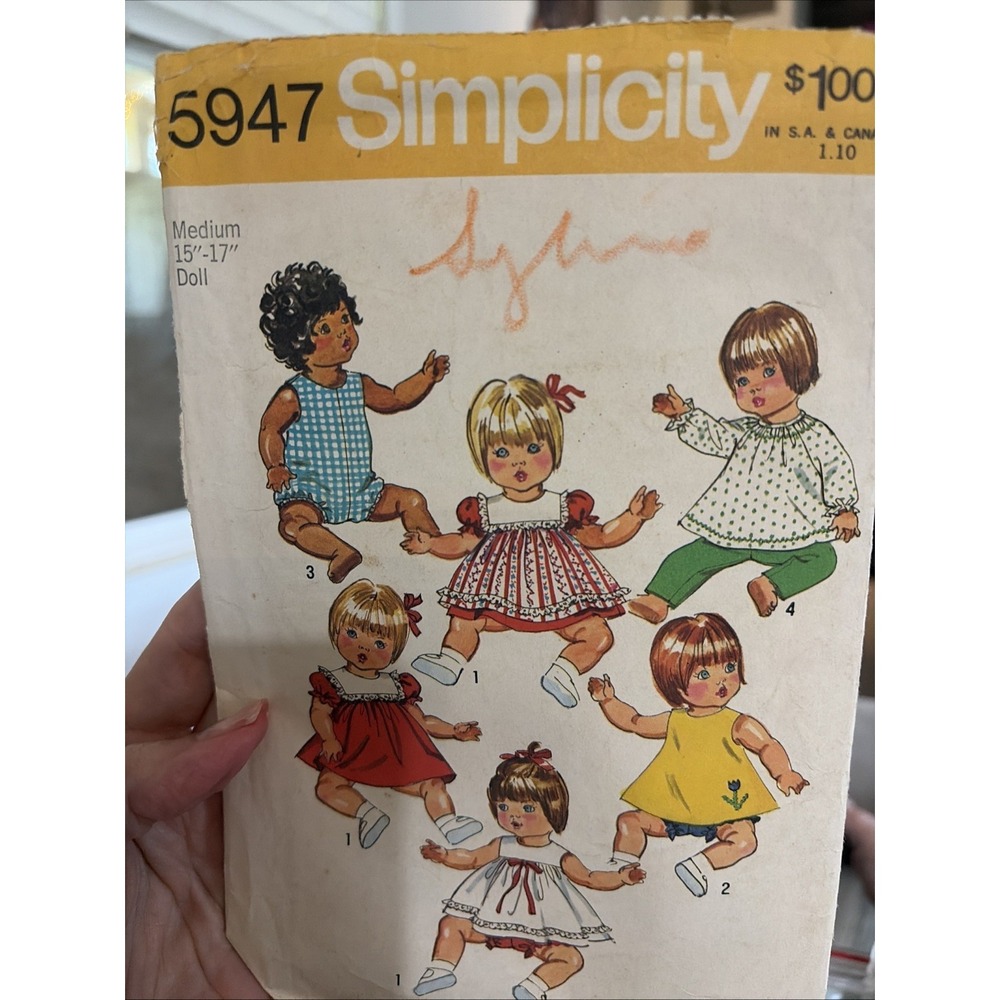 Simplicity 5947 Vintage 70s Baby Doll Clothes Sewing Pattern Medium 15-17 Inch